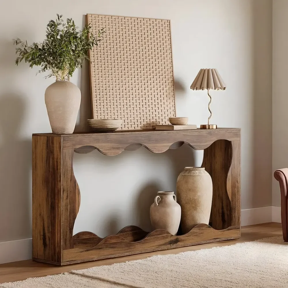 Entryway Table Solid Wood Wave Grain Gloss Farmhouse - Image 2