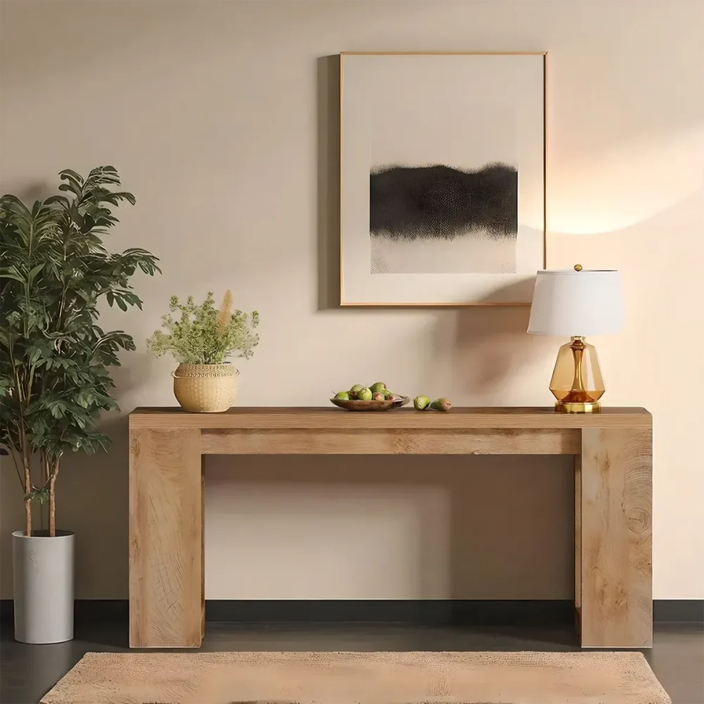 Sofa Table Extra Long Natural Wood Minimal Modern