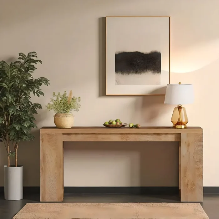 Sofa Table Extra Long Natural Wood Minimal Modern