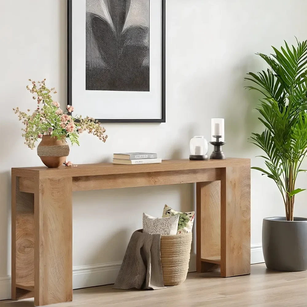 Sofa Table Extra Long Natural Wood Minimal Modern - Image 2
