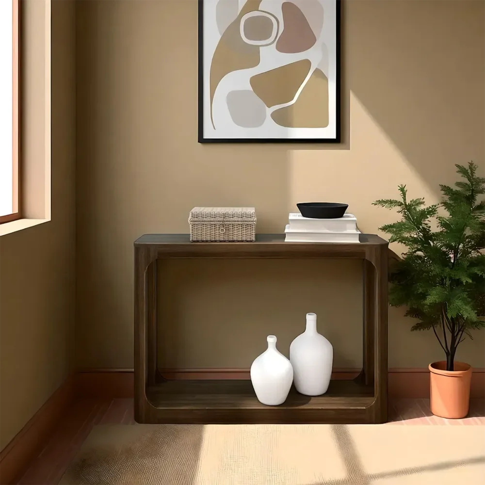 Foyer Table Solid Pecan Wood Luxe Minimal - Image 3