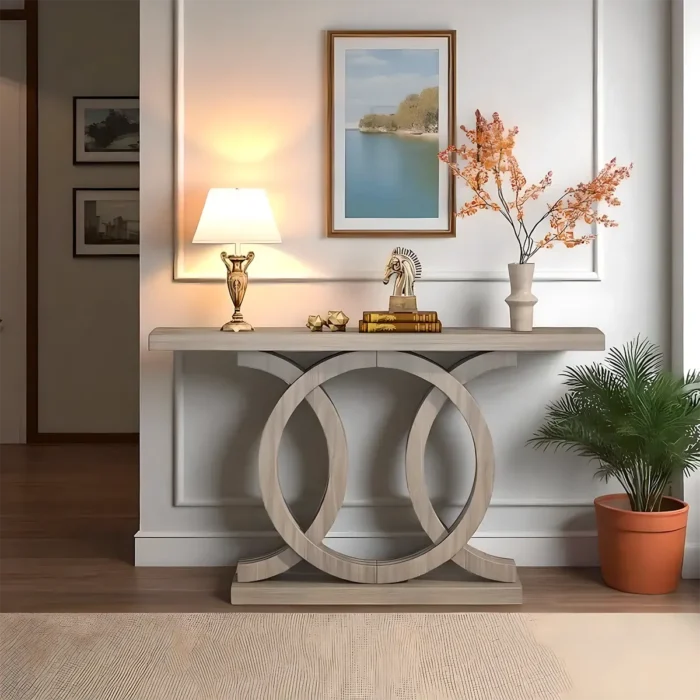 Sofa Table Light Wood Twin Circle Base Modern