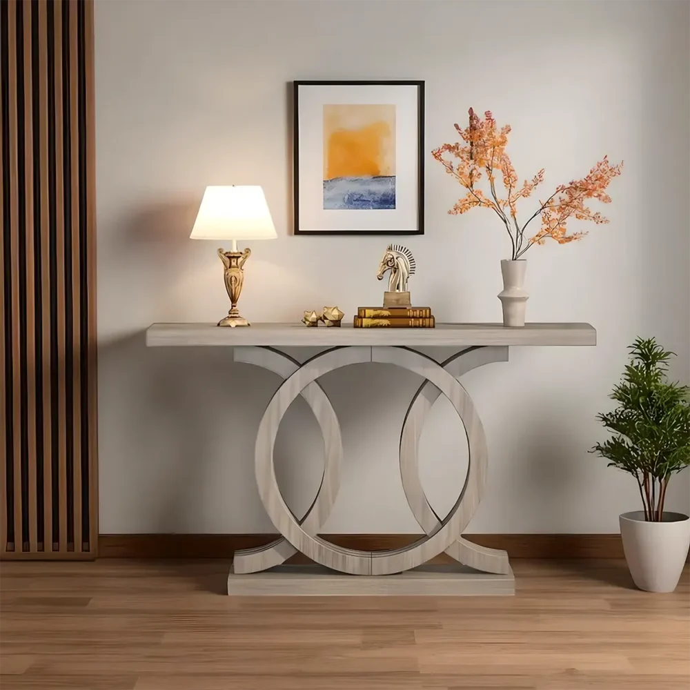 Sofa Table Light Wood Twin Circle Base Modern - Image 3