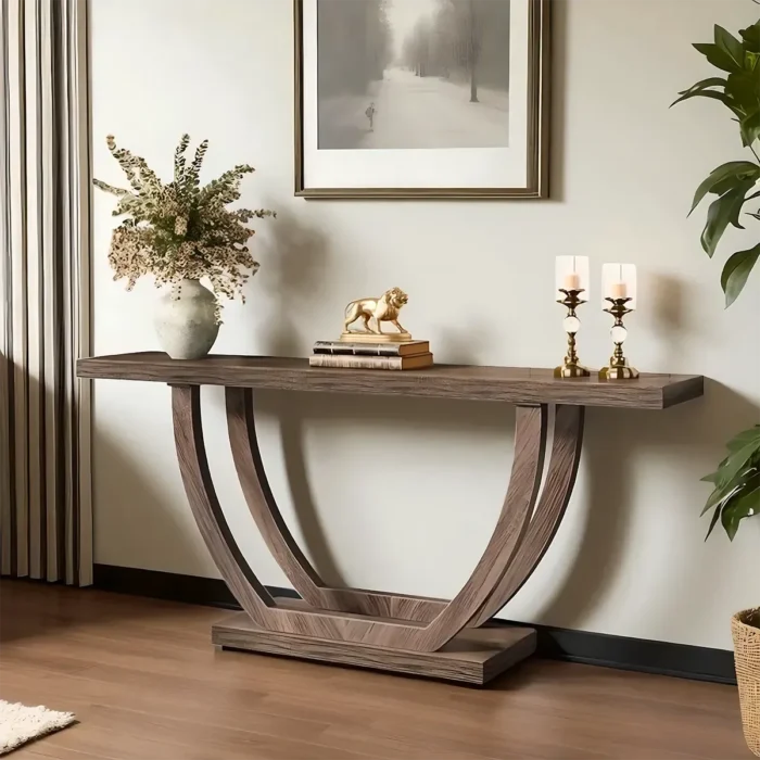Hallway Table Wood Symmetric Curved Legs Modern