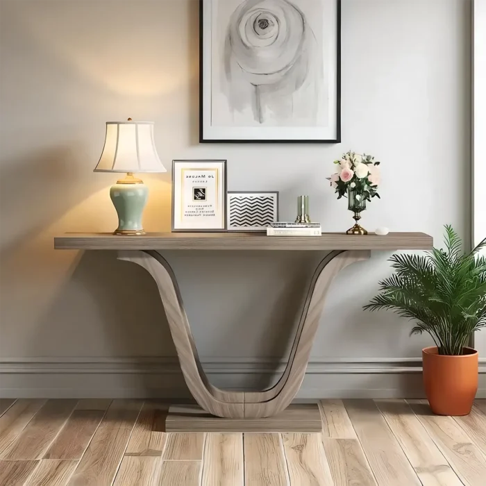 Entryway Table Wood U Shape Curved Legs Living Room Hallway