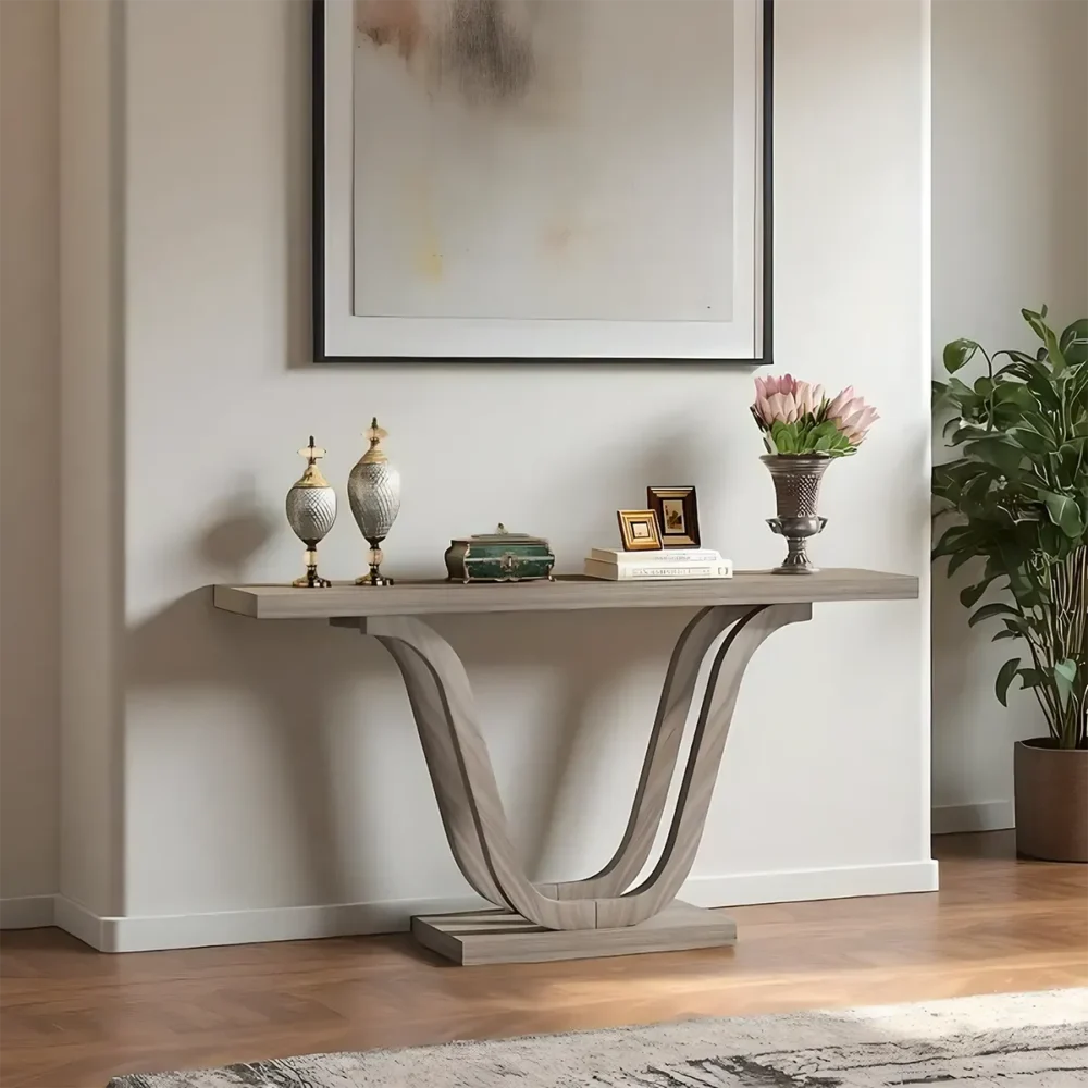 Entryway Table Wood U Shape Curved Legs Living Room Hallway - Image 2