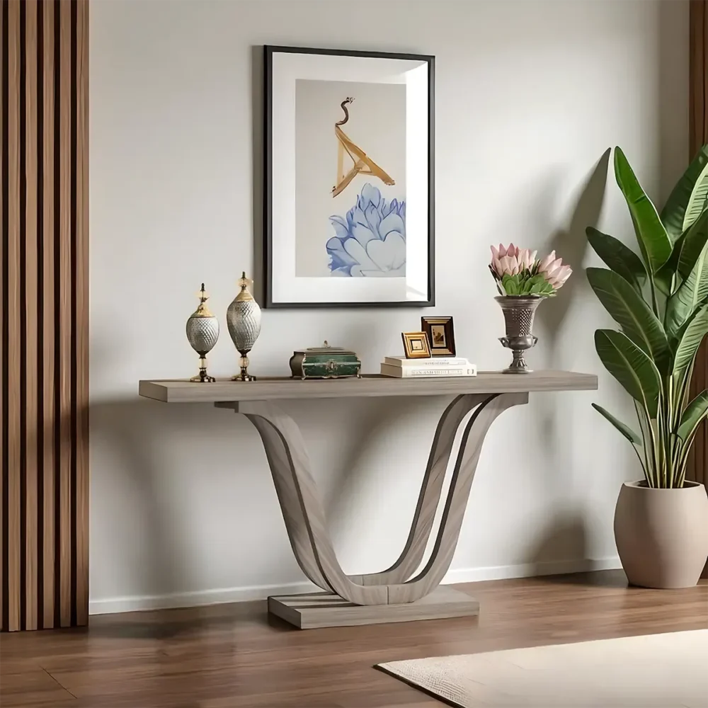 Entryway Table Wood U Shape Curved Legs Living Room Hallway - Image 3